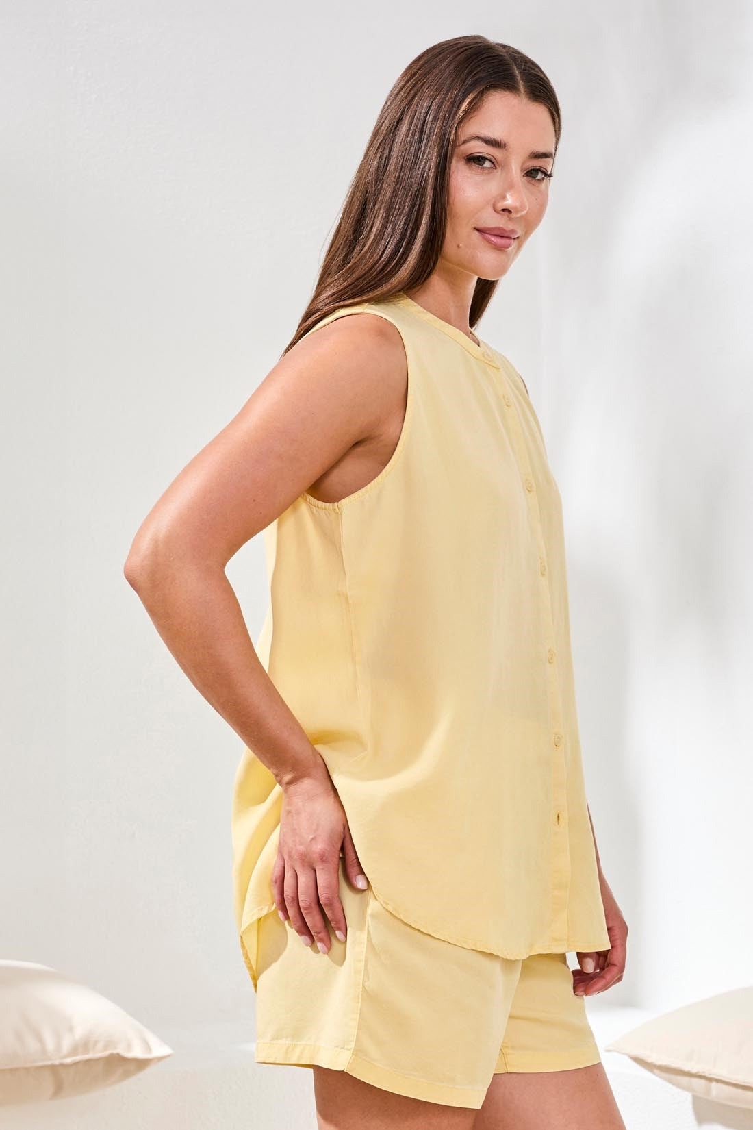 Flowy Tencel Sleeveless Blouse With Special Wash