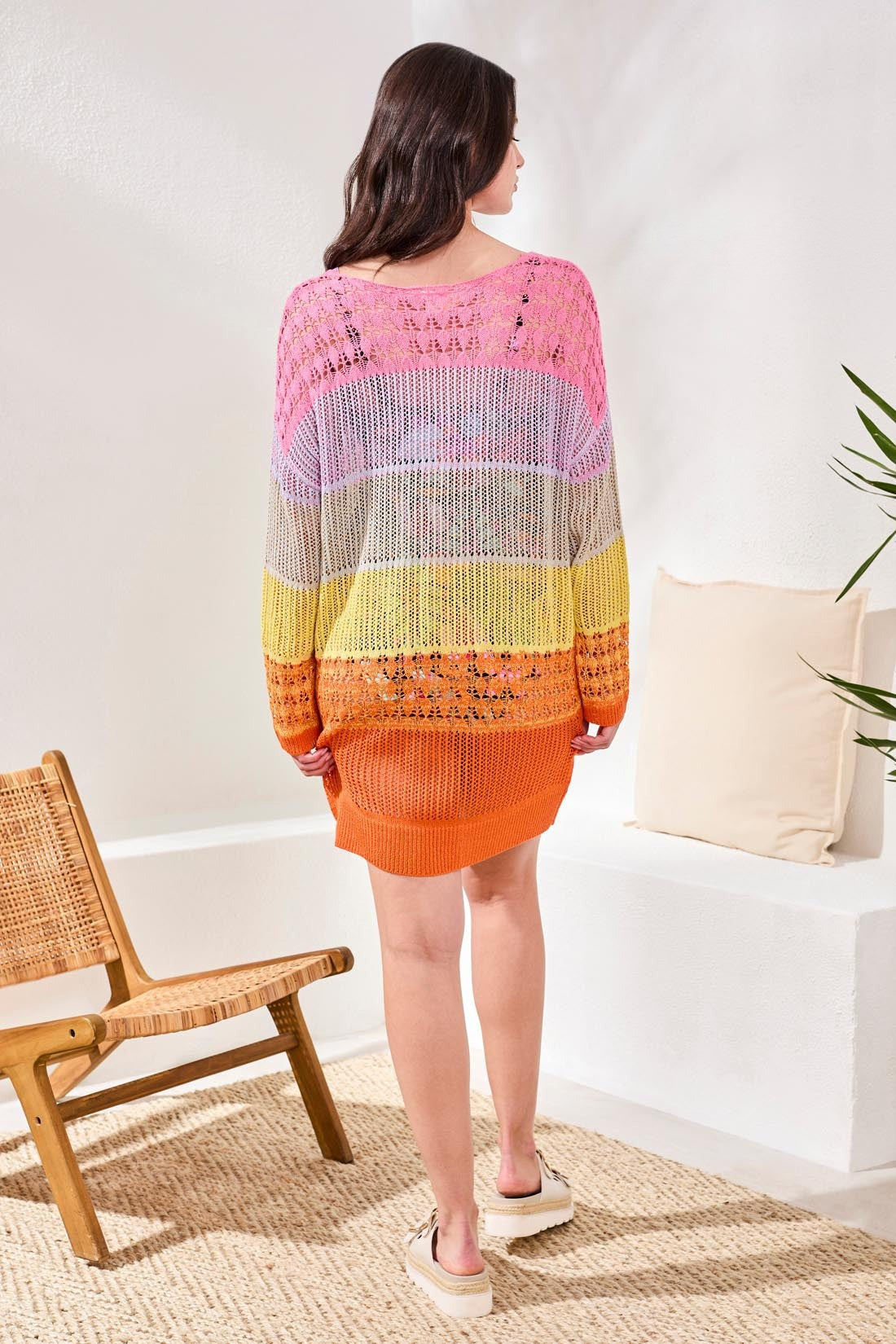 Ombré Stripe Openwork Cover-up Dress
