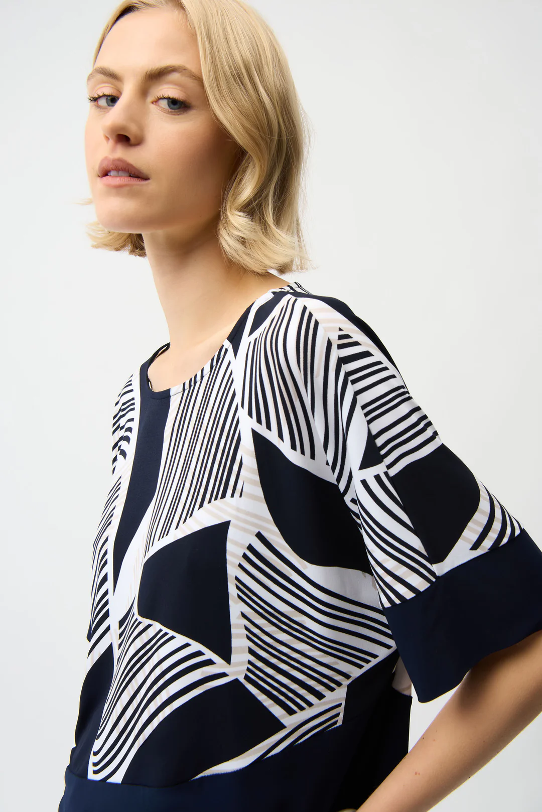 Silky Knit Geometric Print Asymmetrical Cocoon Top