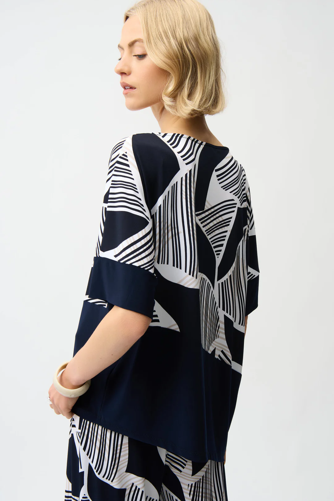 Silky Knit Geometric Print Asymmetrical Cocoon Top