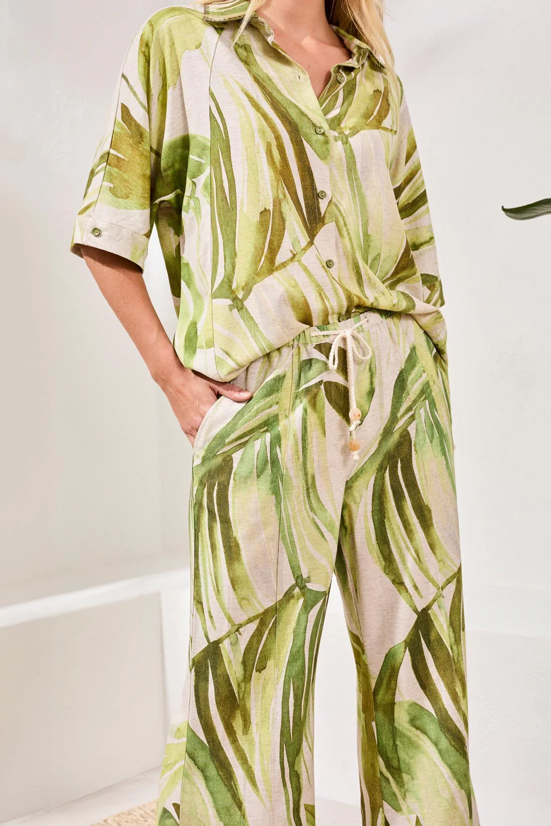 Flowy Linen Flare Pants With Drawcord Waist