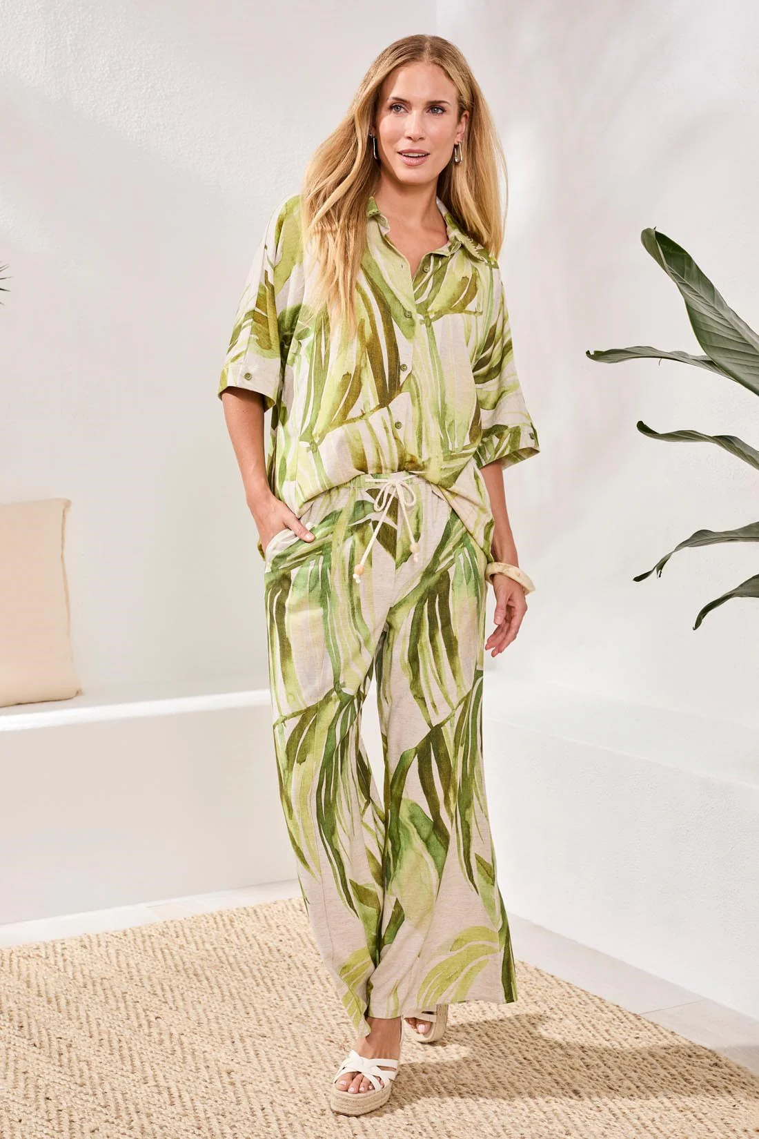 Flowy Linen Flare Pants With Drawcord Waist