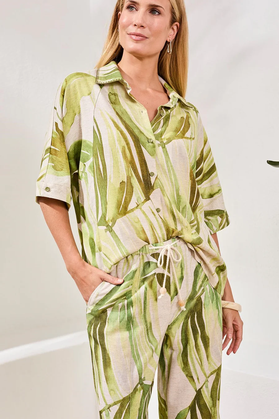 Flowy Linen Dolman Elbow Sleeve Blouse