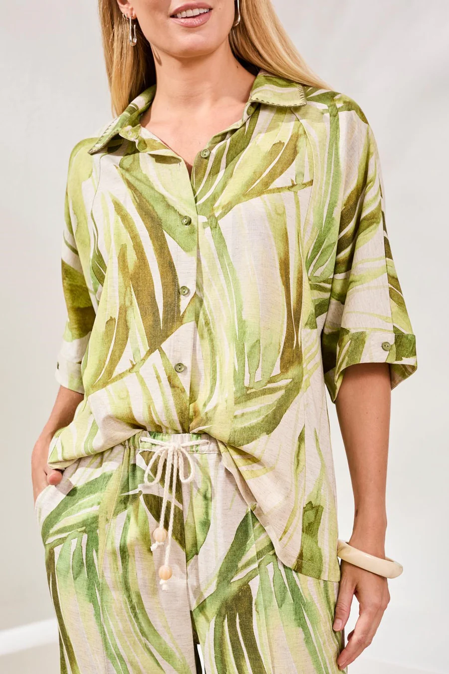 Flowy Linen Dolman Elbow Sleeve Blouse