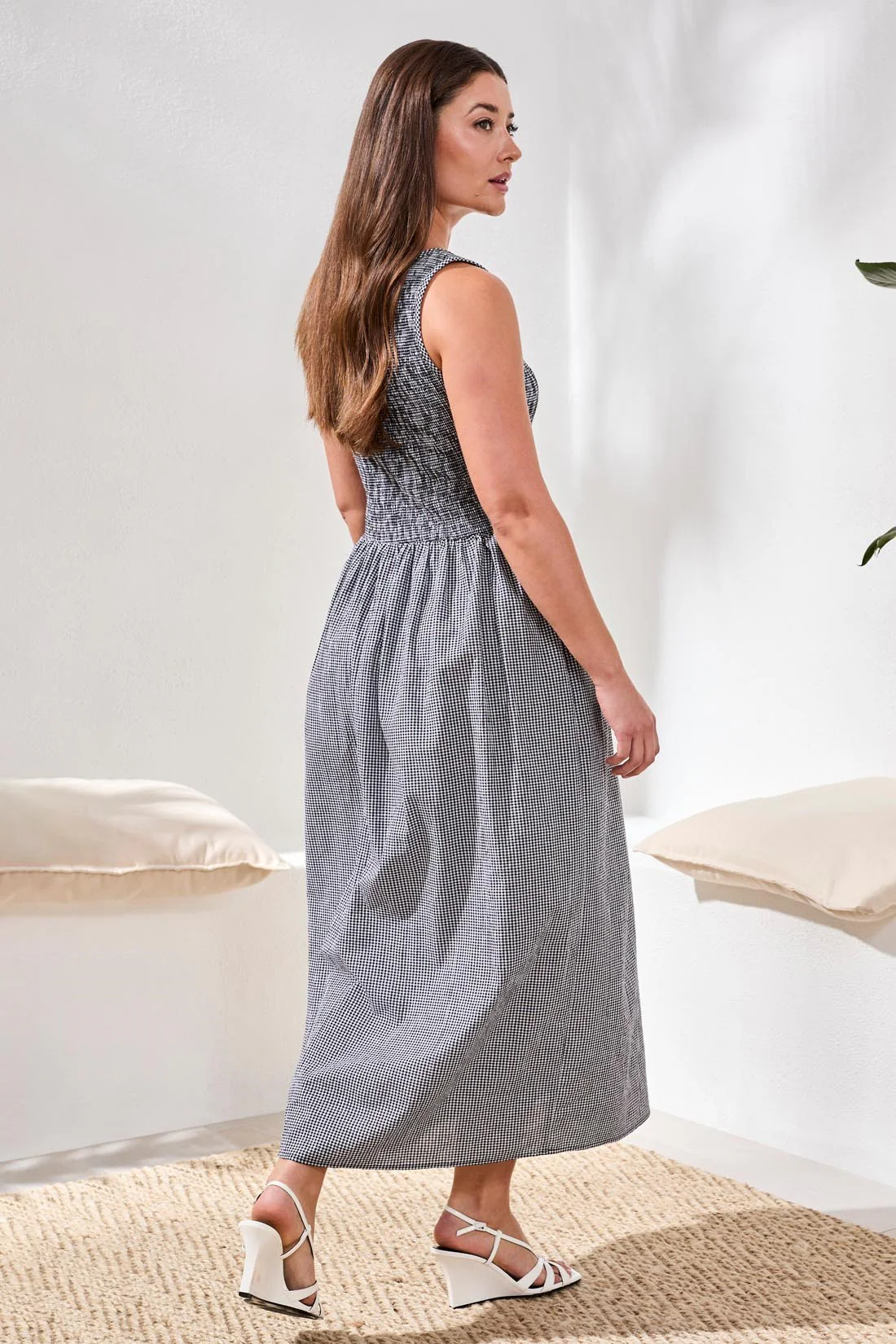 Gingham Smocked-Bodice Maxi Dress