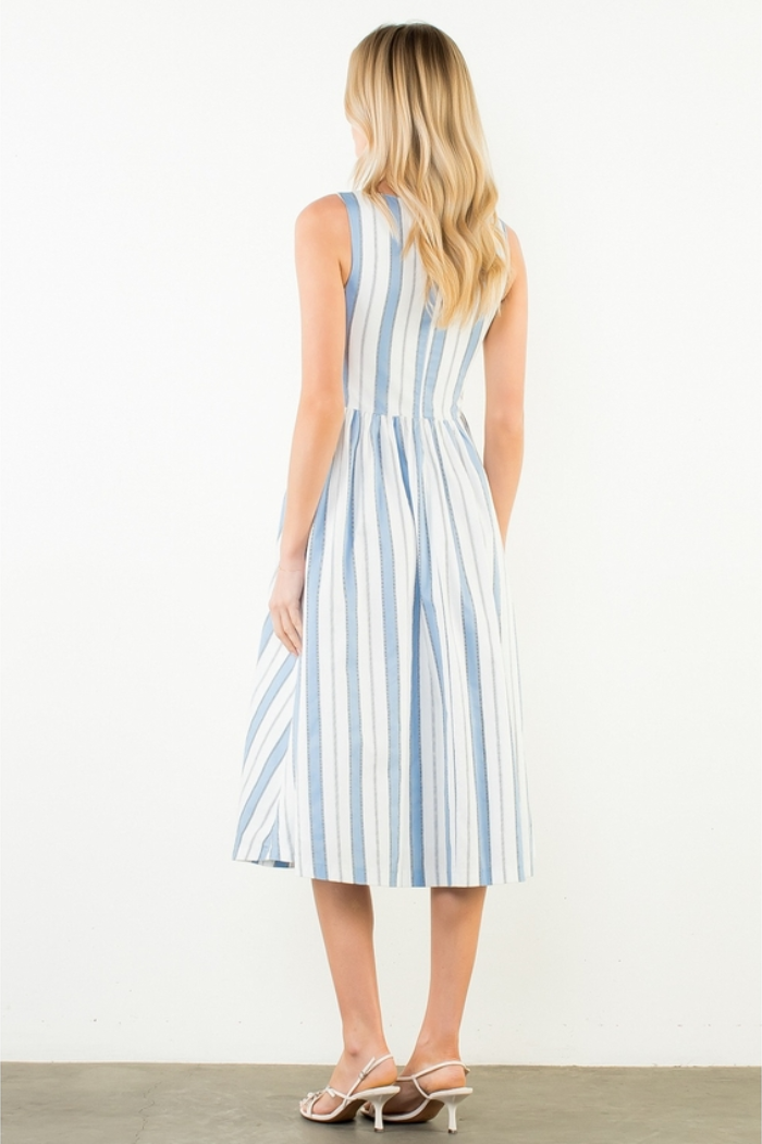 Sleeveless Striped Pattern Midi Dress
