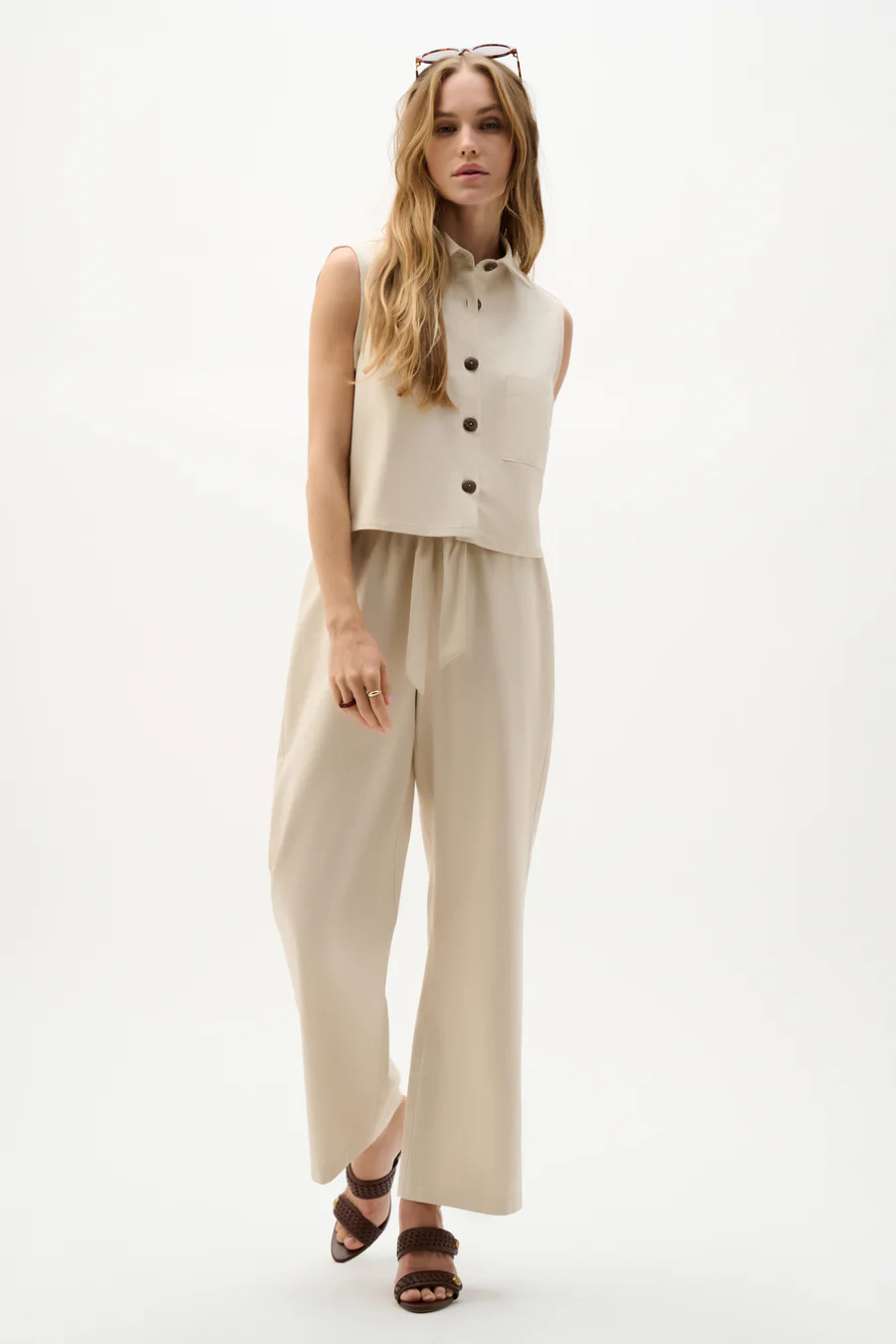 Linen Woven Pull-On Wide Leg Pants