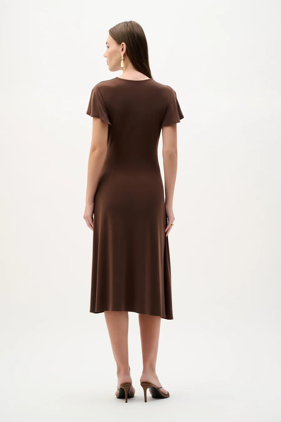 Silky Knit Wrap Dress With Ruffled Sleeves