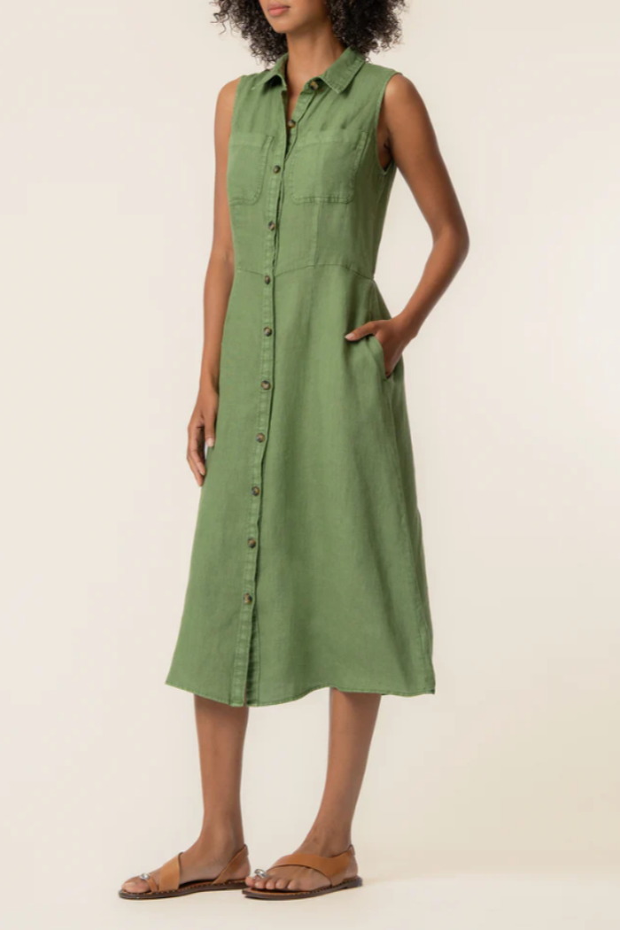 Bowie Linen Dress in Olive
