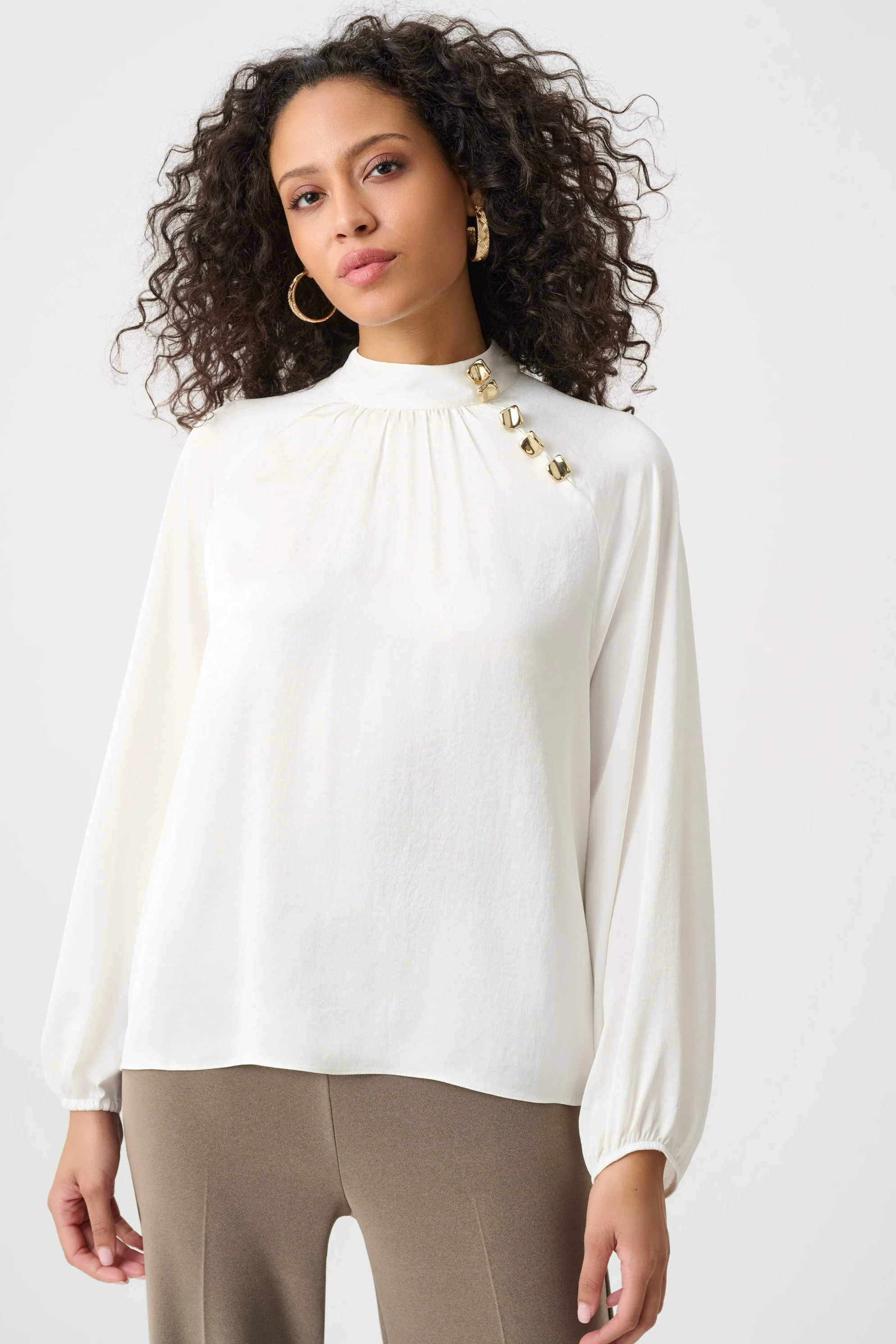 Recycled Satin Stand-Collar Top