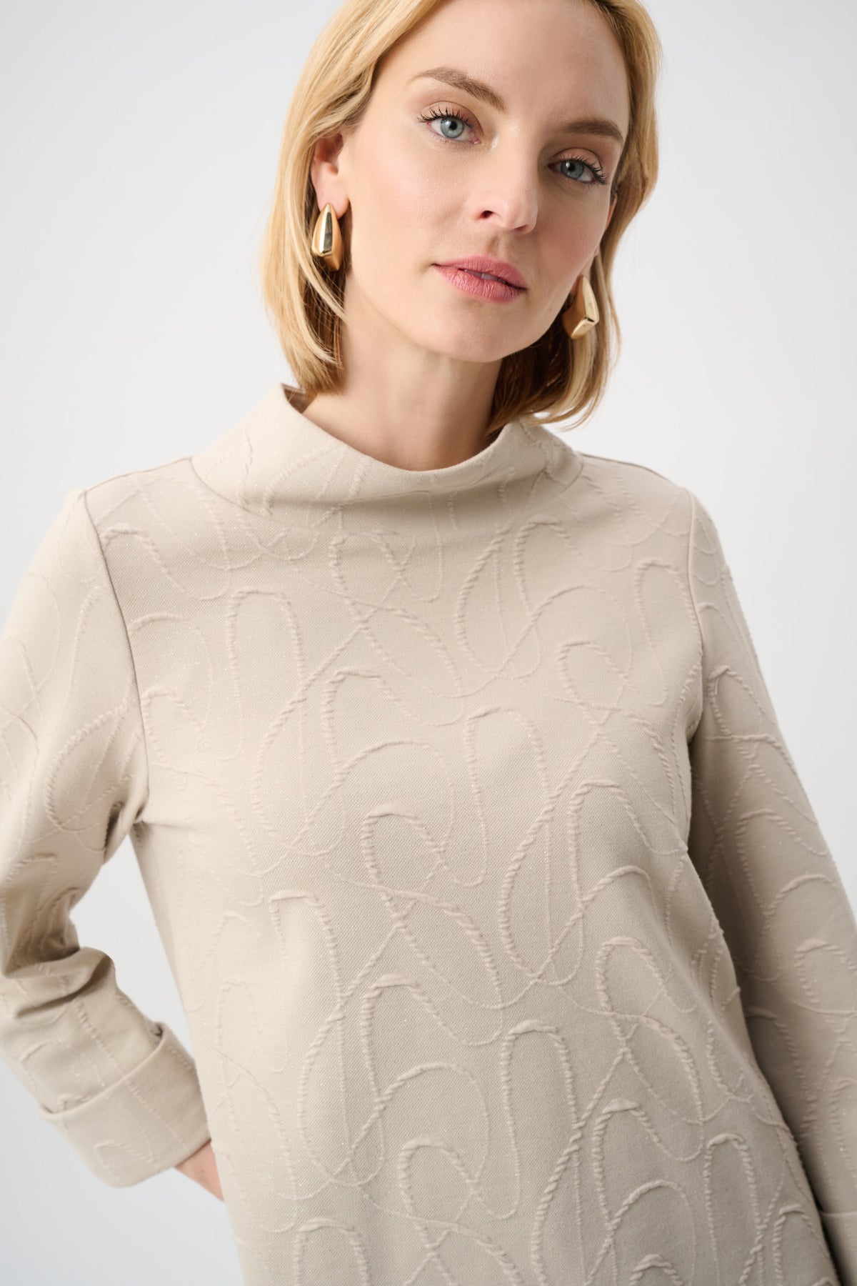 Jacquard Sweater Funnel Collar Trapeze Top