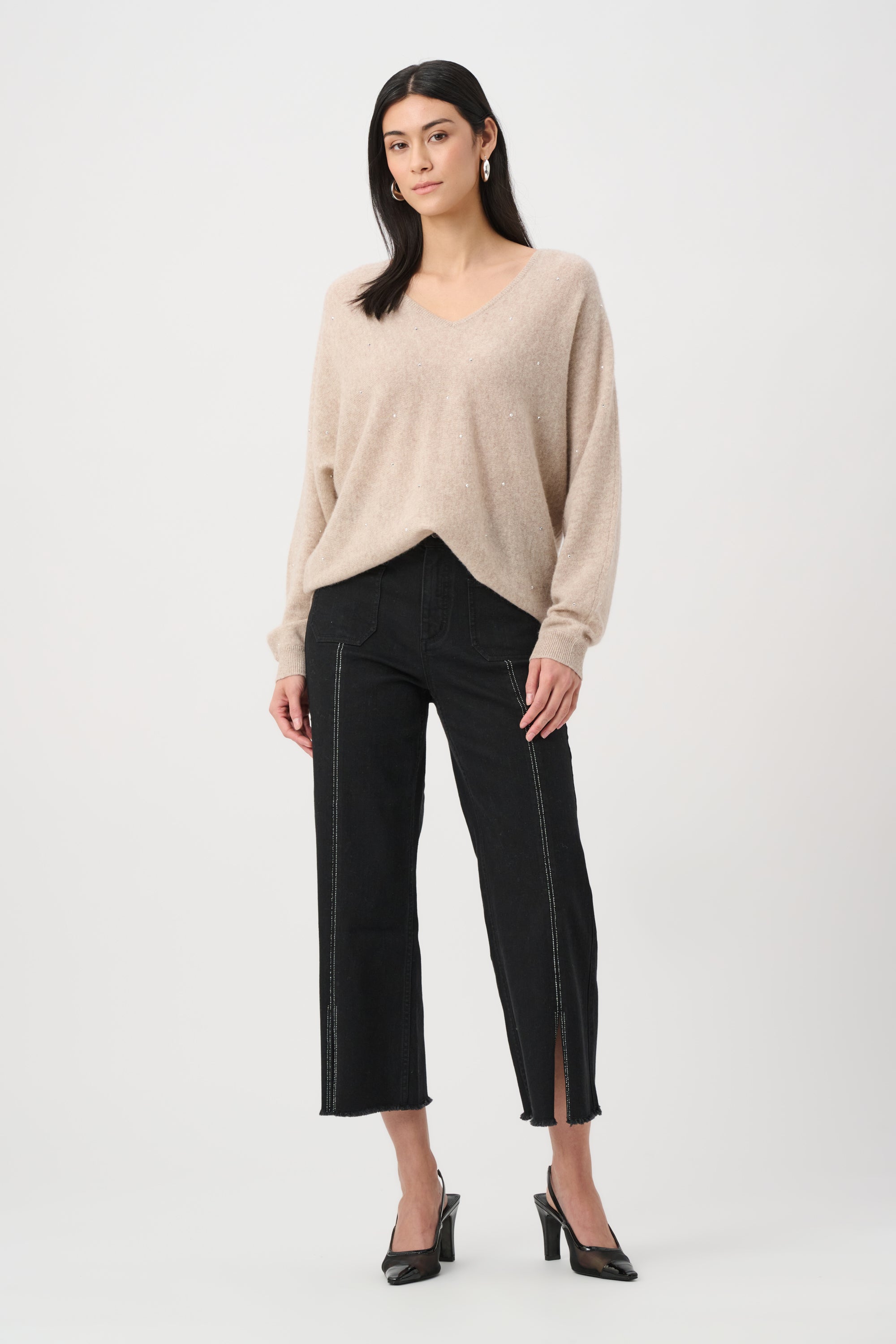 Culotte Jeans With Embellished Front Seam Style