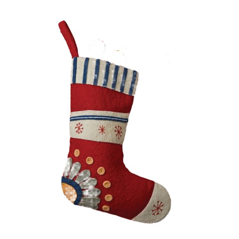 18" Handmade Wool Felt Stocking w/ Embroidered Snowflakes & Flower by Quirks! at Shirley Shoppe