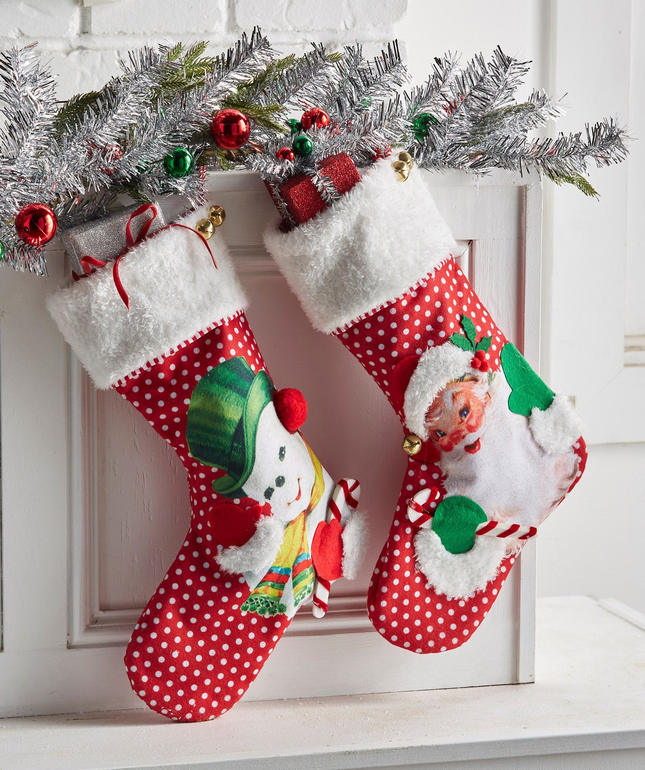 19" Retro Christmas Stocking Santa/Snowman by Quirks! at Shirley Shoppe