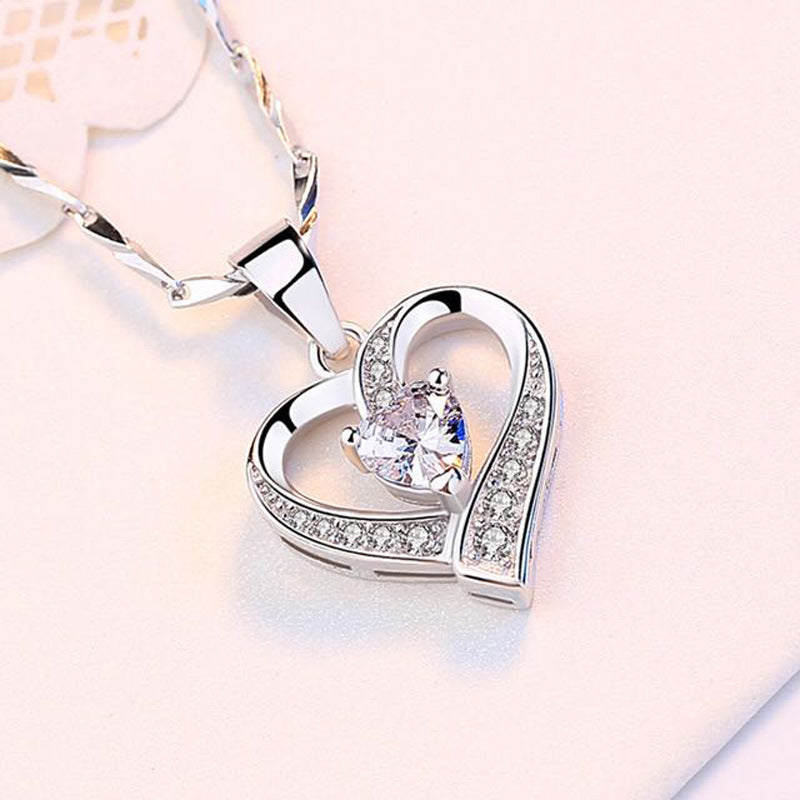 Heart-to-heart Heart-shaped Diamond Clavicle Chain Starry Pendant
