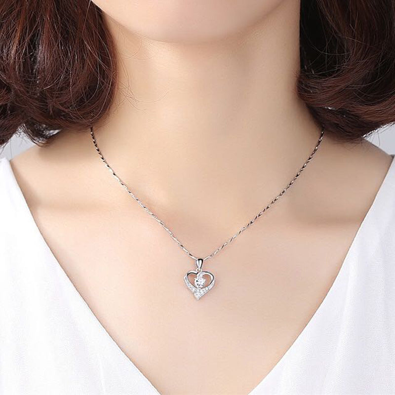 Heart-to-heart Heart-shaped Diamond Clavicle Chain Starry Pendant