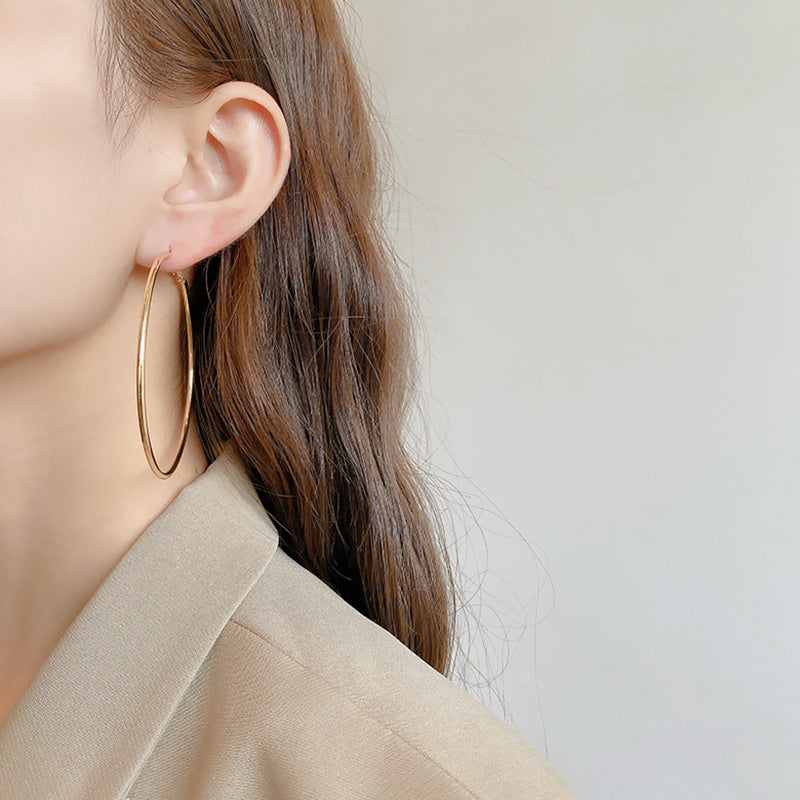 Sier Needle High-key Dignified Large Circle Rings