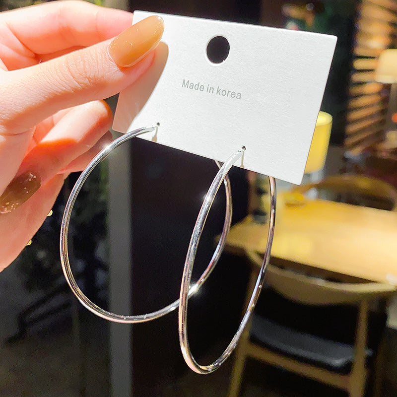 Sier Needle High-key Dignified Large Circle Rings