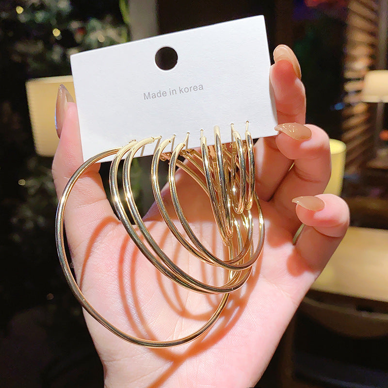 Sier Needle High-key Dignified Large Circle Rings