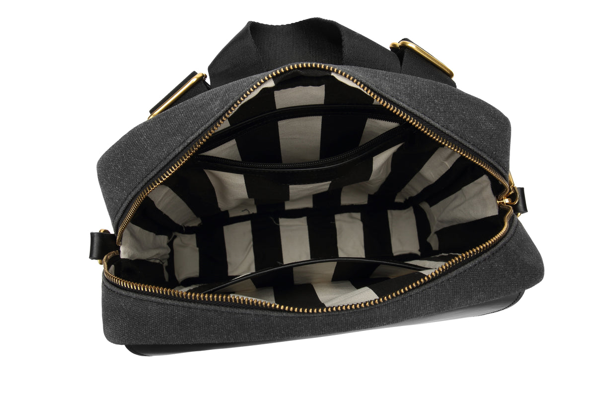 Corbin | Black Washed Canvas + Black Leather