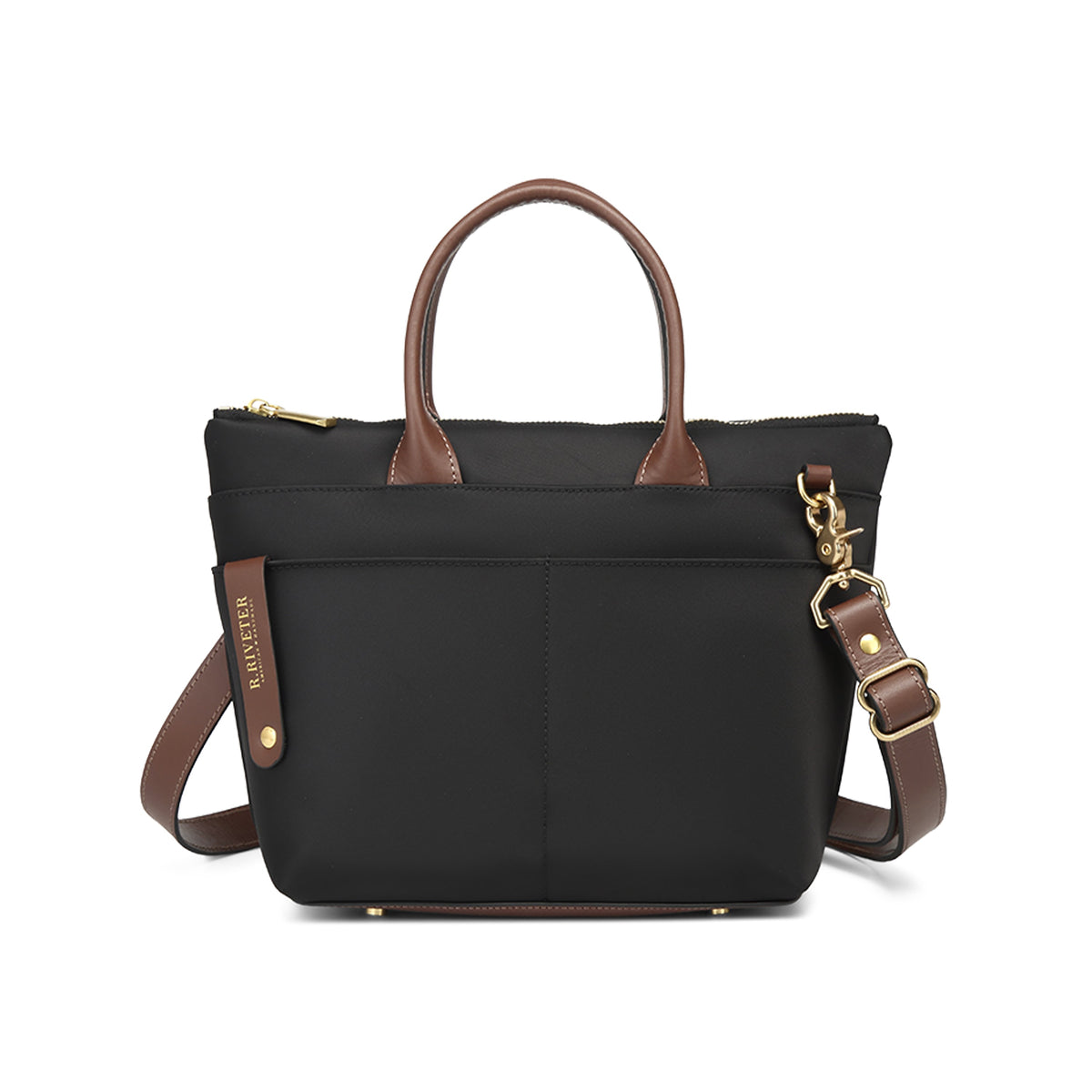 Dot Tote | Black Nylon + Brown Leather
