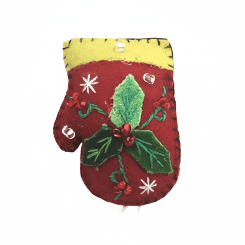2" Felt Pin Red Mitten w/3 Leaves by Quirks! at Shirley Shoppe