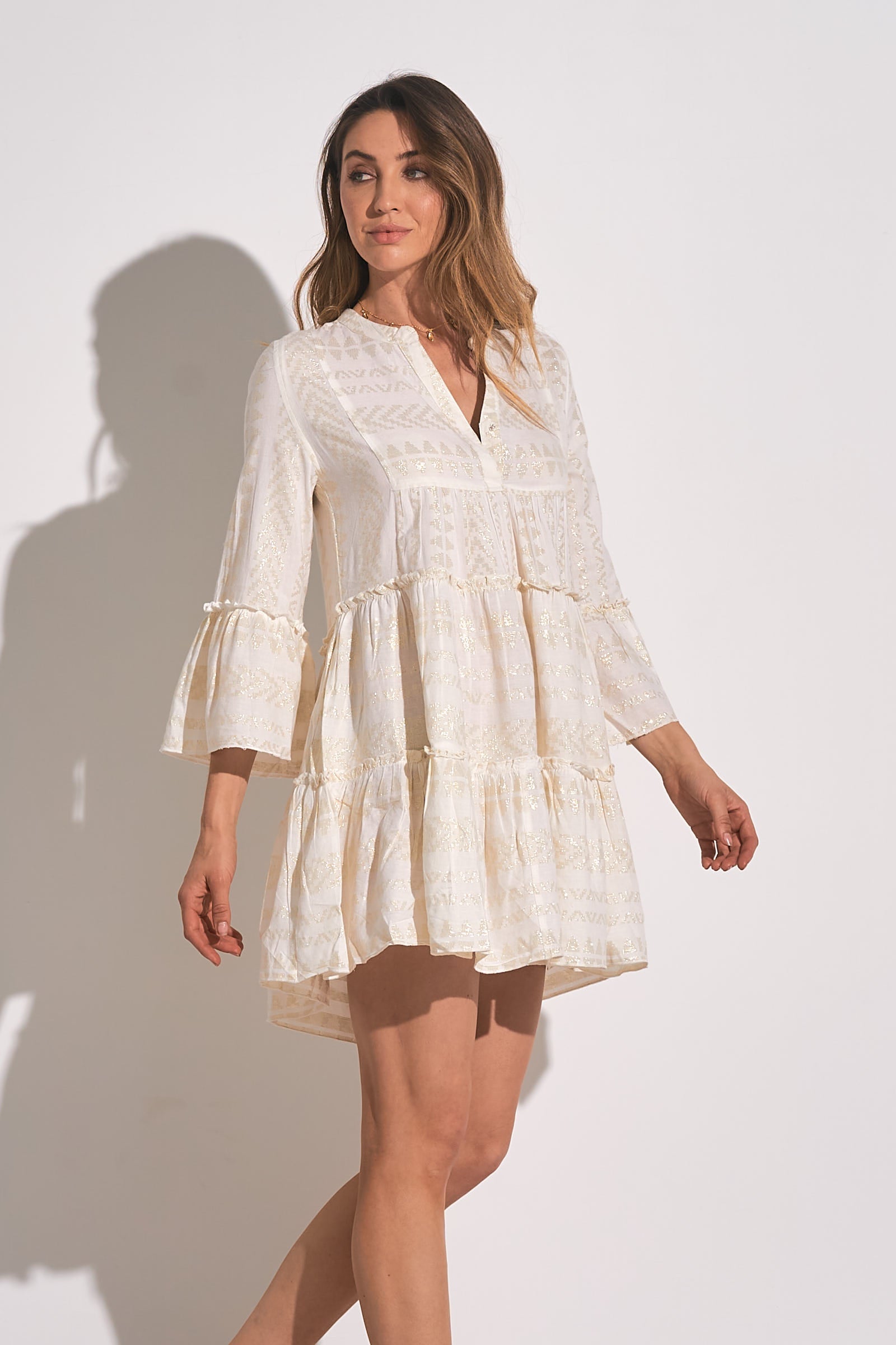 Clara Dress Natural Gold Arrow Print
