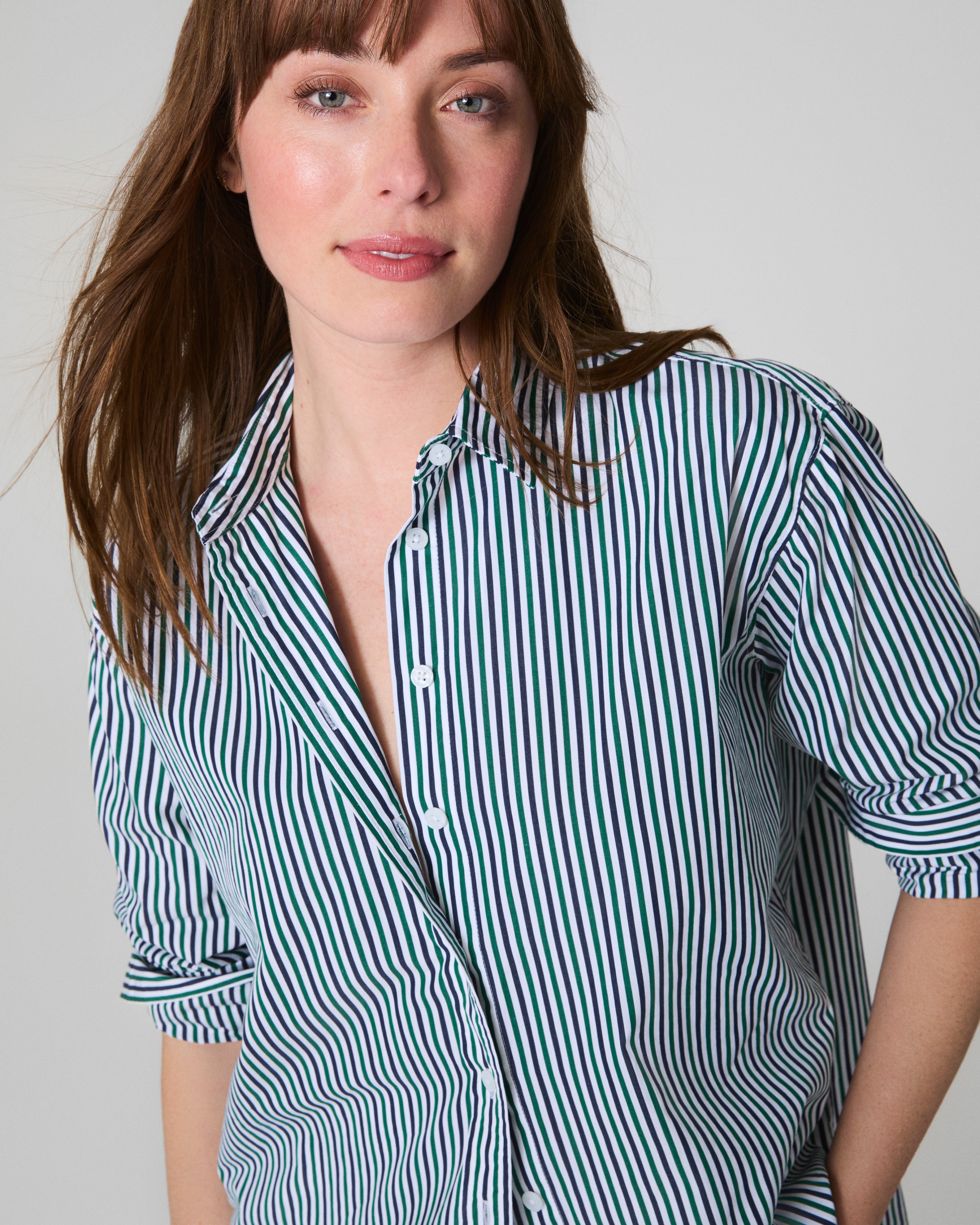 SPANX® Poplin Oversized Button-Up Shirt | Classic White/Timeless Navy/Ivy