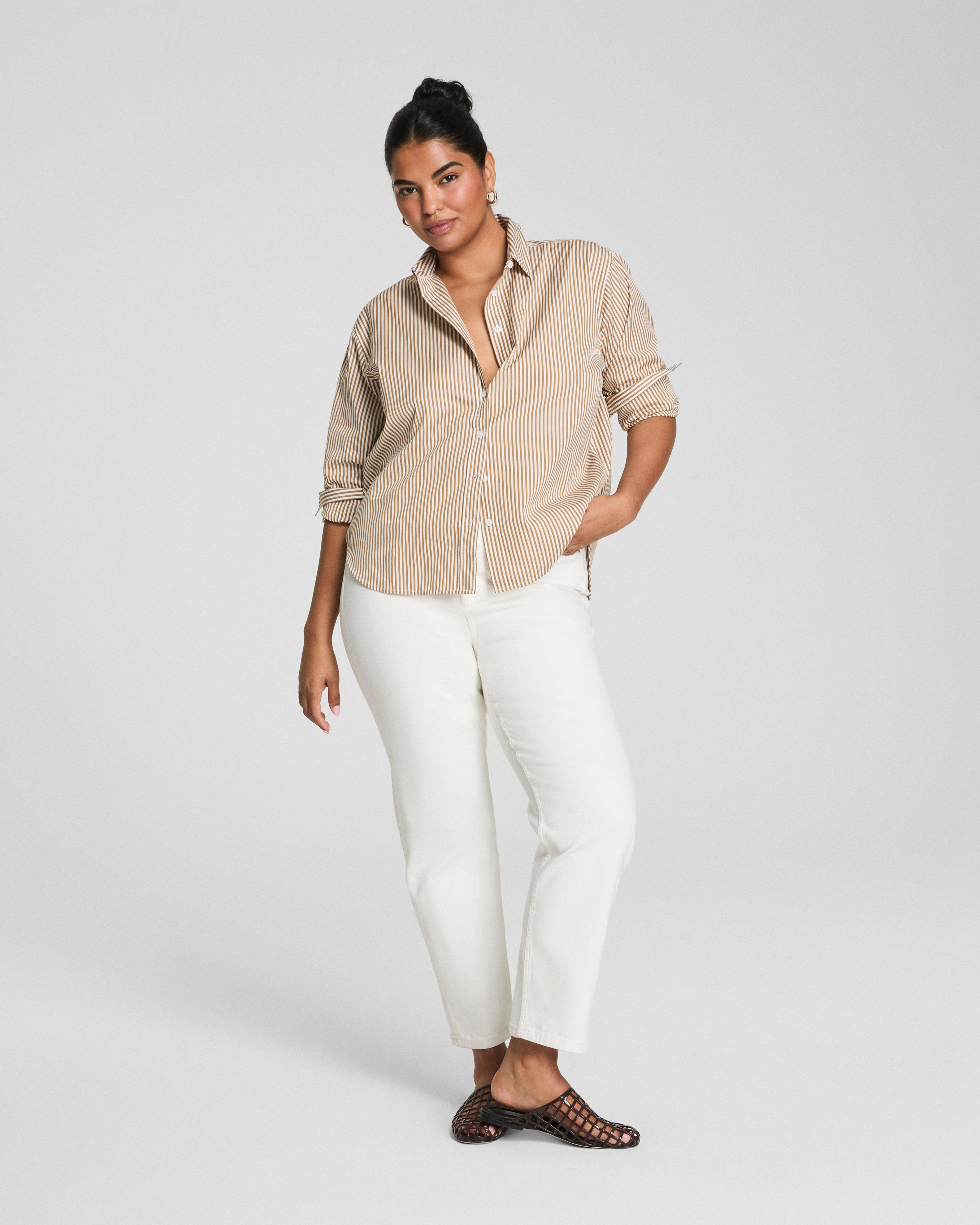 SPANX® Poplin Oversized Button-Up Shirt | Porcelain/Flax