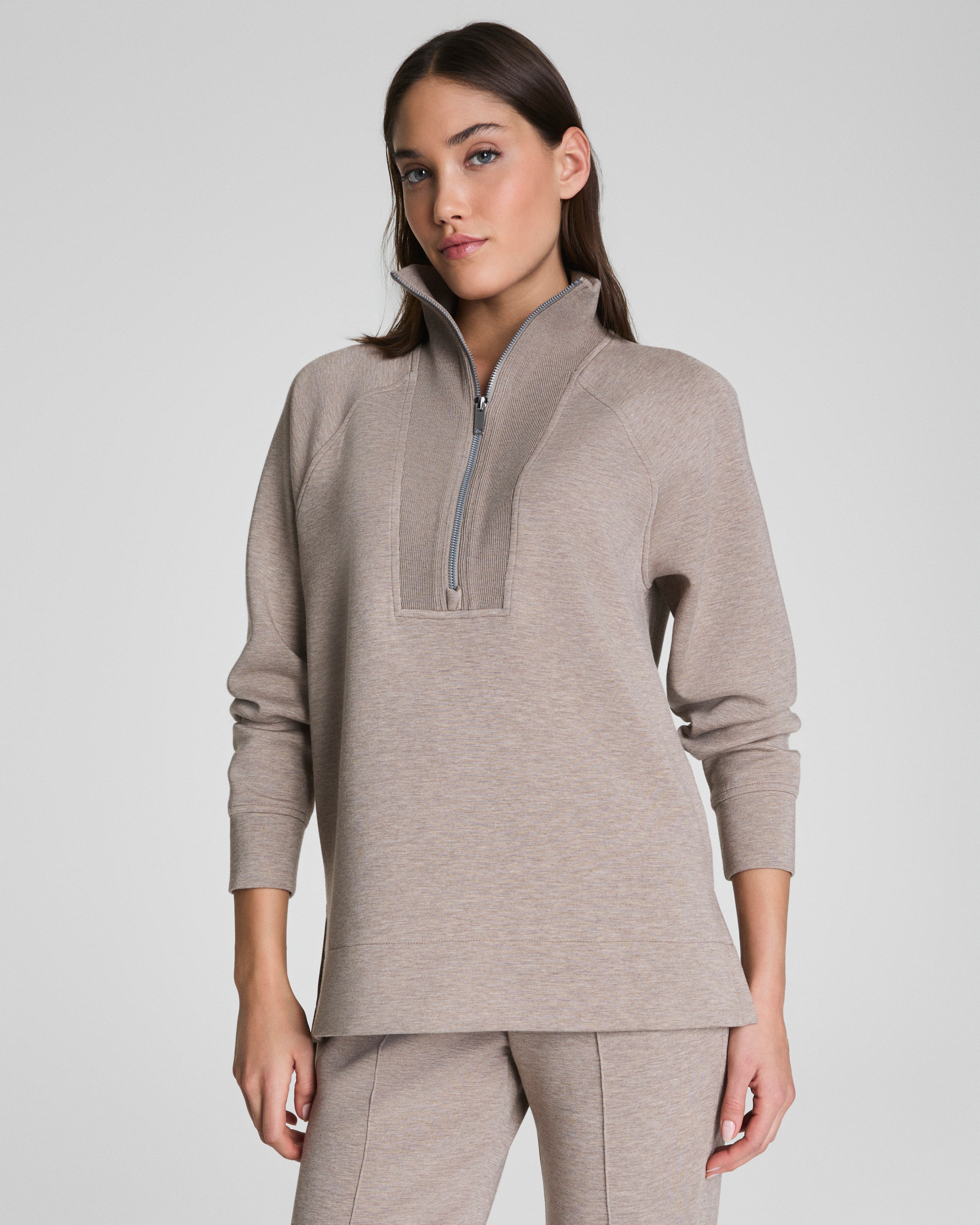 SPANX AirEssentials® Brushed Half Zip Tunic | Birch Heather