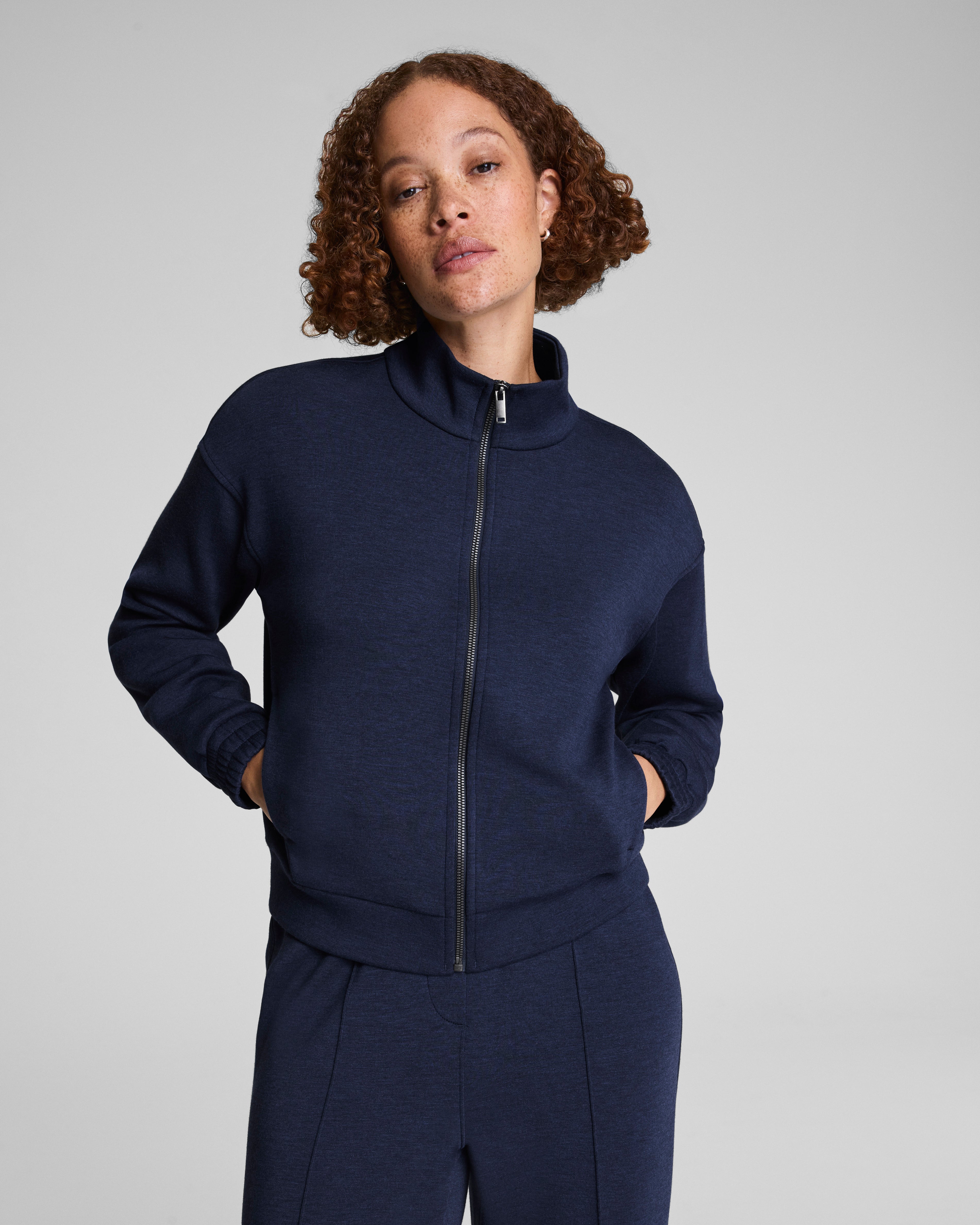 SPANX AirEssentials® Brushed Full Zip Jacket | Timeless Navy Heather