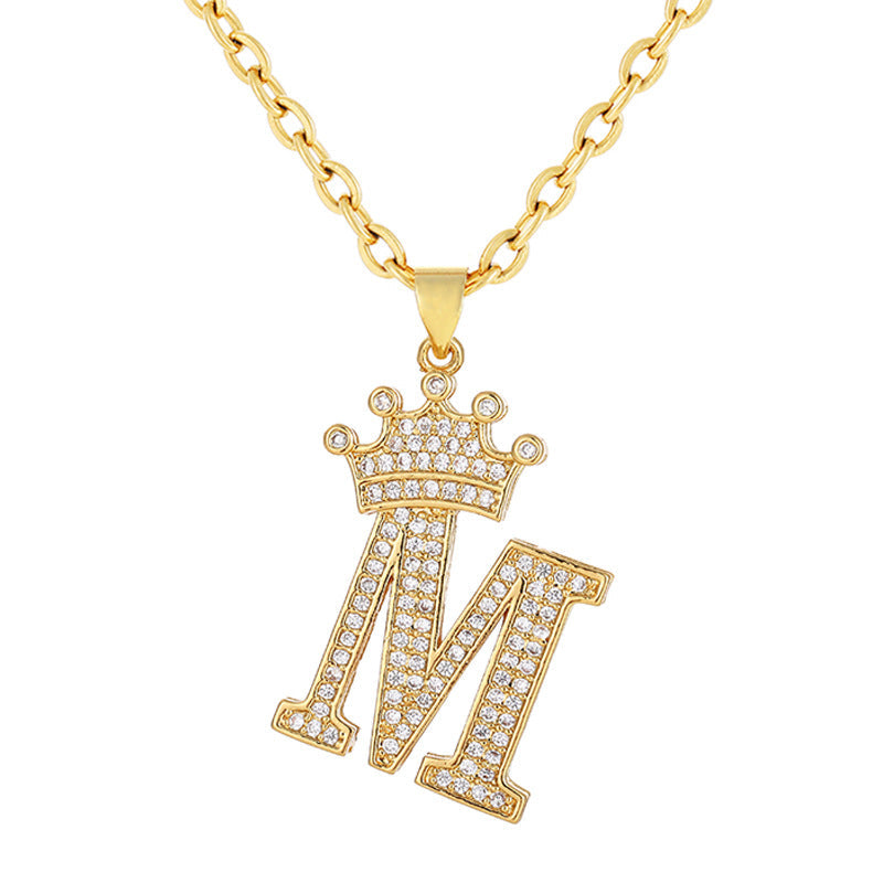 Women's Letters Fashion Crown Stainless Steel Zircon Necklaces