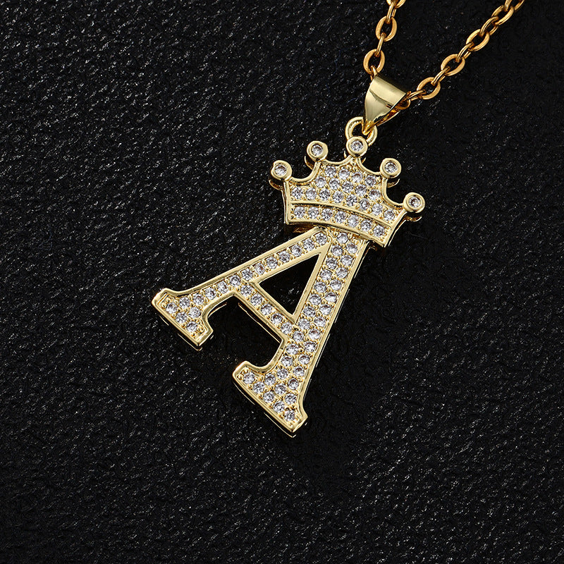 Women's Letters Fashion Crown Stainless Steel Zircon Necklaces