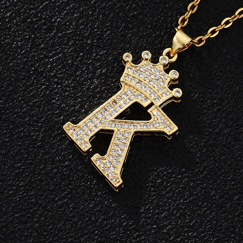 Women's Letters Fashion Crown Stainless Steel Zircon Necklaces