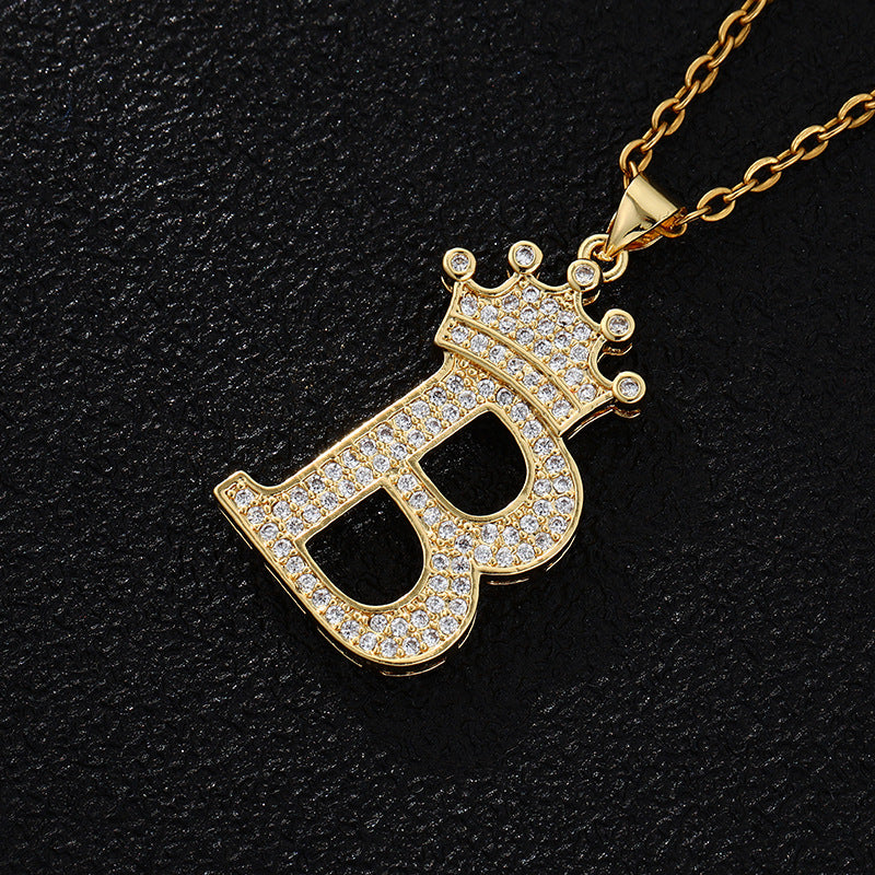 Women's Letters Fashion Crown Stainless Steel Zircon Necklaces