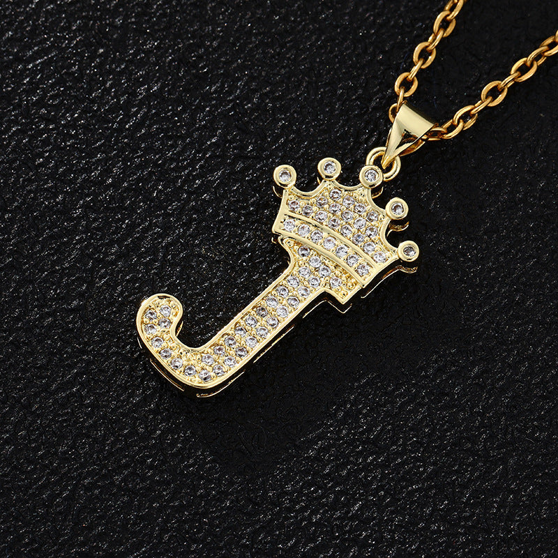 Women's Letters Fashion Crown Stainless Steel Zircon Necklaces