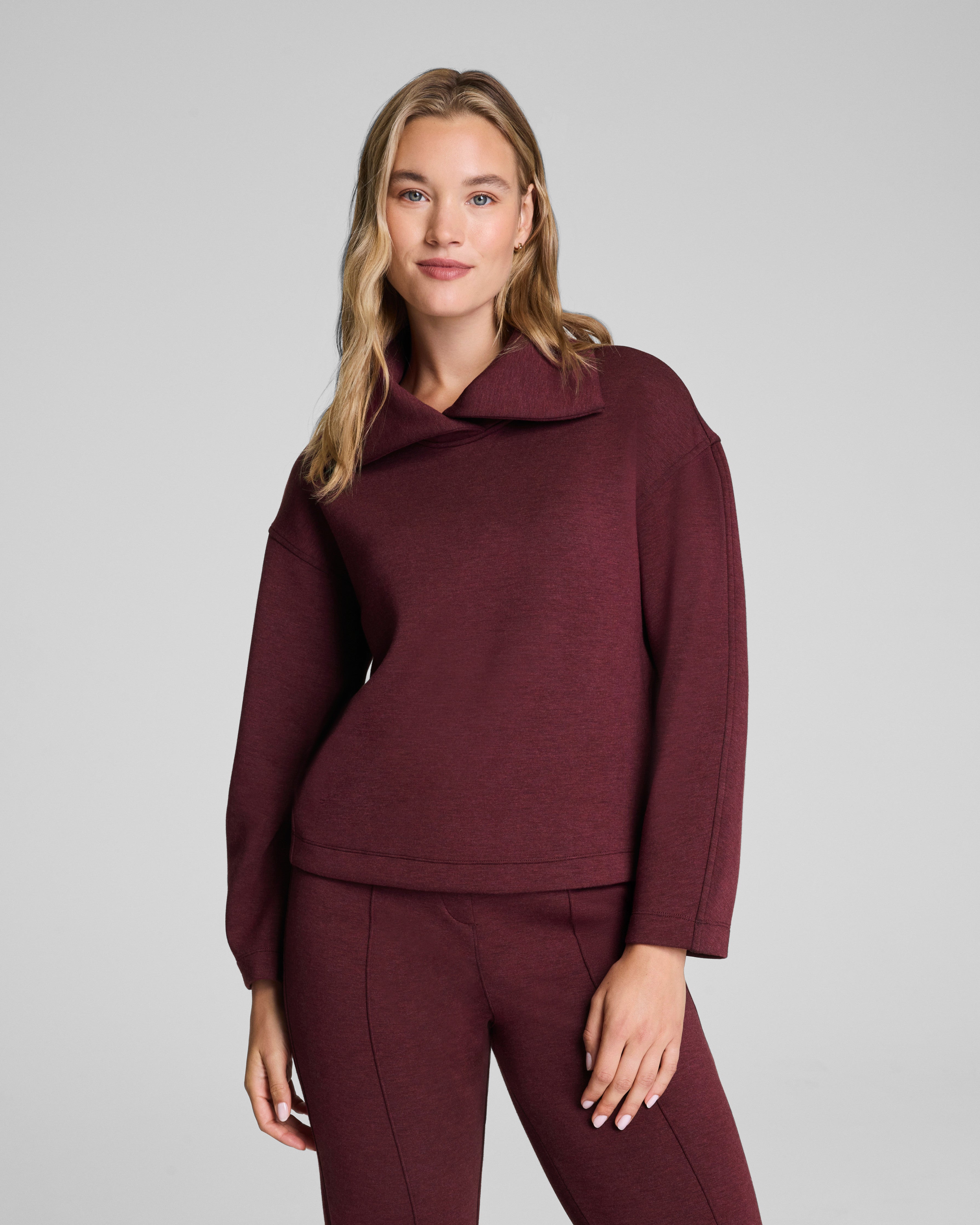 SPANX AirEssentials® Brushed Collared Long Sleeve Top | Cassis Heather