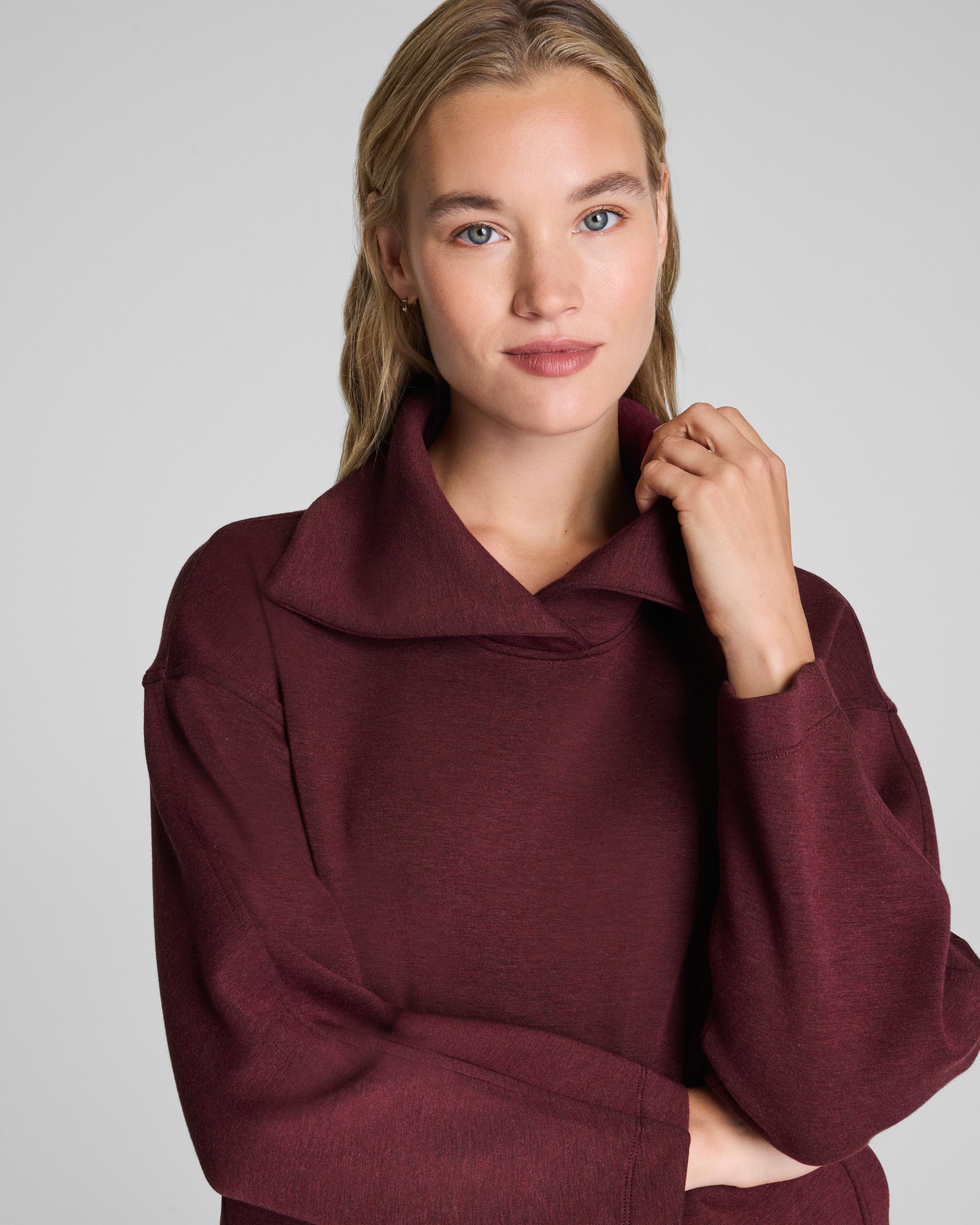 SPANX AirEssentials® Brushed Collared Long Sleeve Top | Cassis Heather