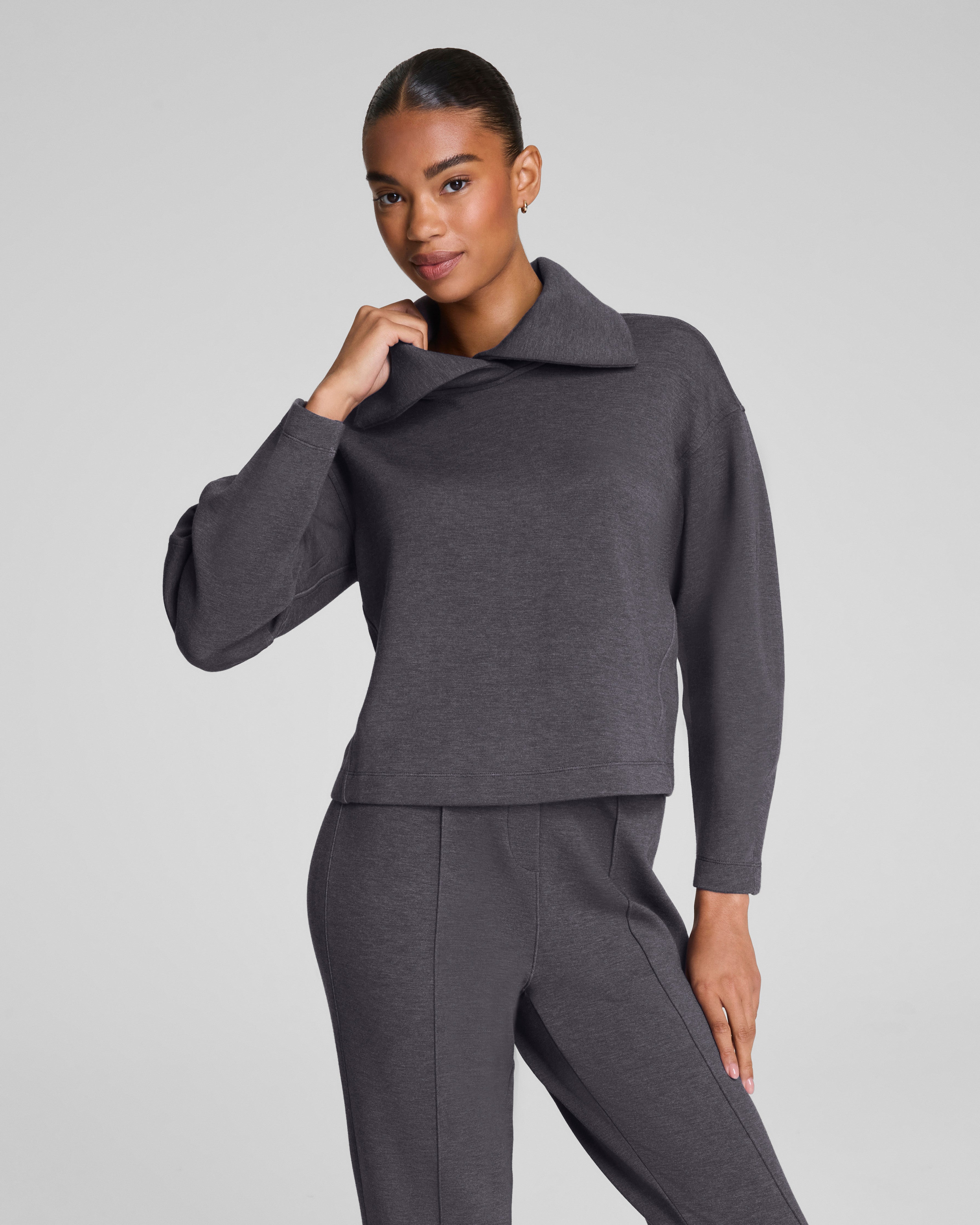 SPANX AirEssentials® Brushed Collared Long Sleeve Top | Heather Storm