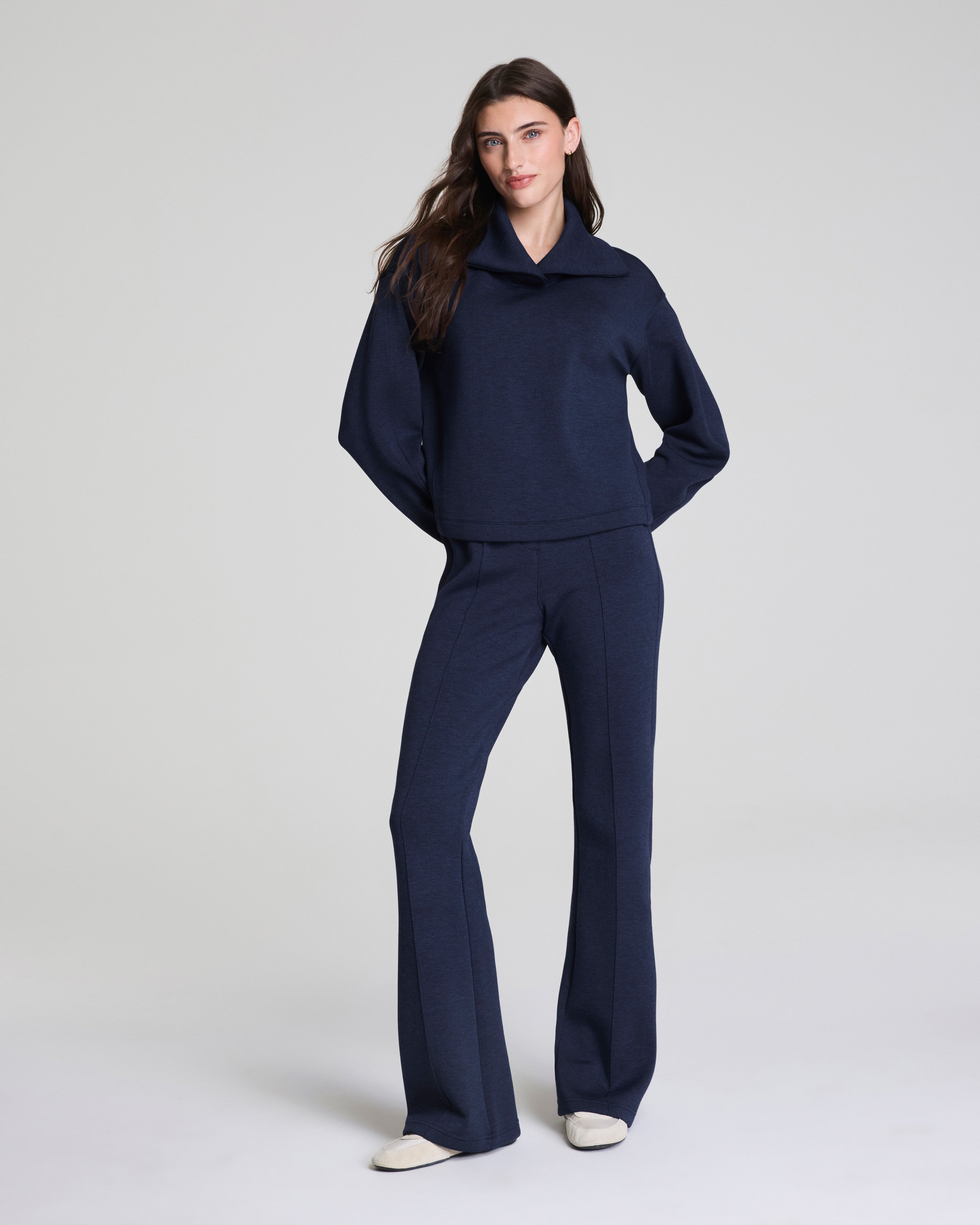 SPANX AirEssentials® Brushed Collared Long Sleeve Top | Timeless Navy Heather