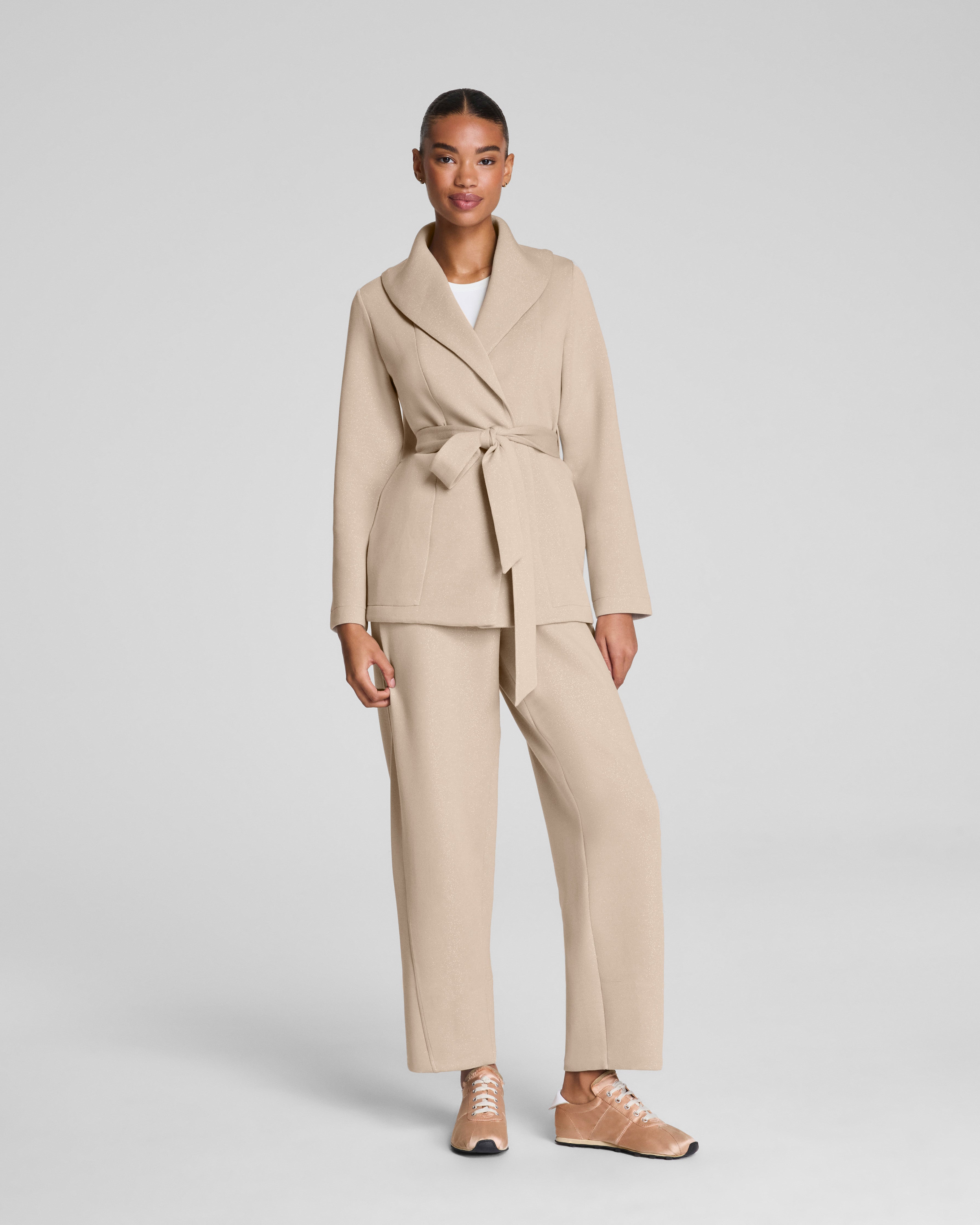 SPANX AirEssentials® Luxe Barrel Leg Pant with Shimmer | Bone / Silver Shimmer