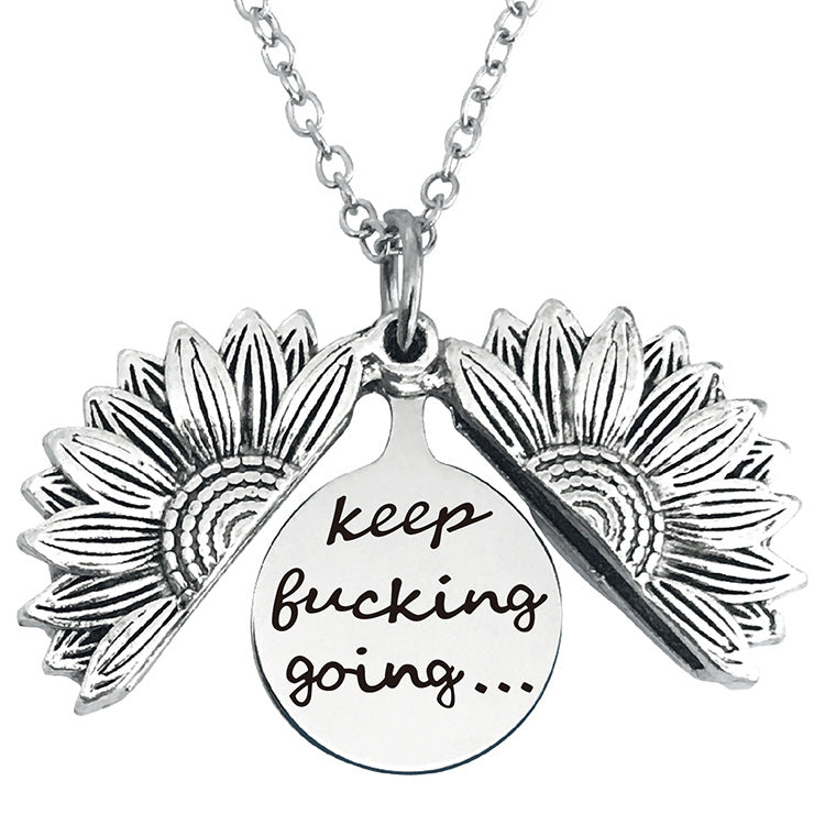 Vintage Sunflower Open Lettering Stainless Steel Necklaces
