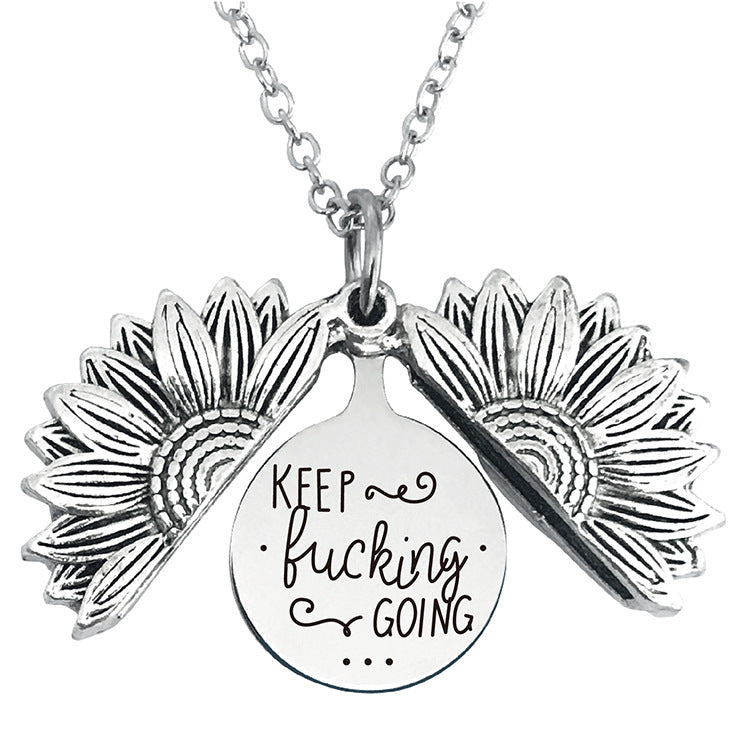 Vintage Sunflower Open Lettering Stainless Steel Necklaces
