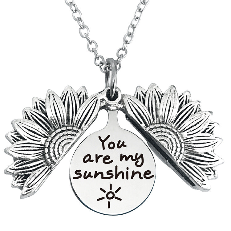 Vintage Sunflower Open Lettering Stainless Steel Necklaces