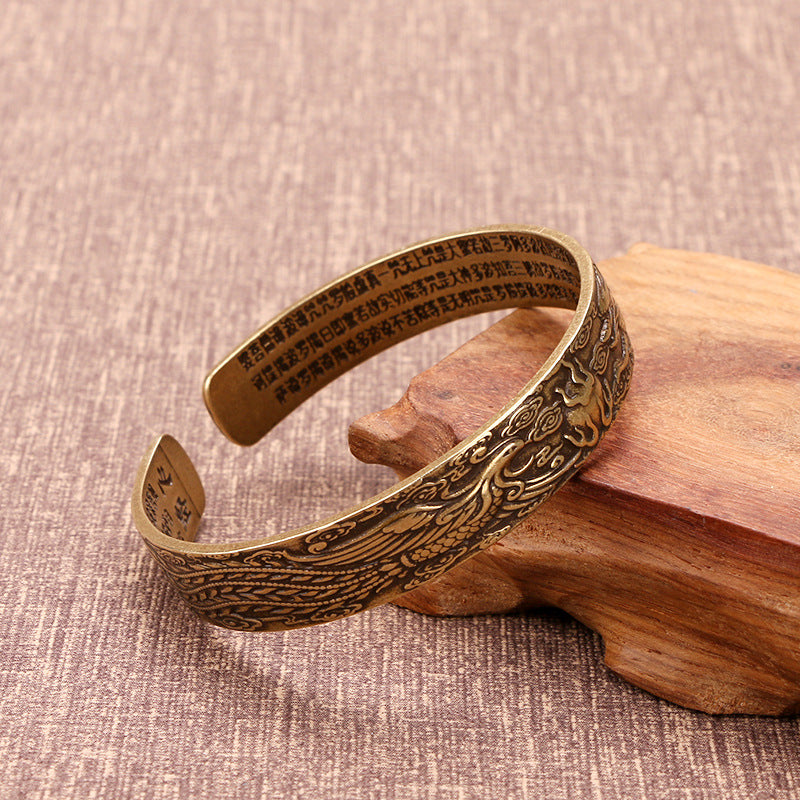 Women's & Men's Brass Heart Sutra Opening Hand Carved Dragon Phoenix Opera Beads Bracelet