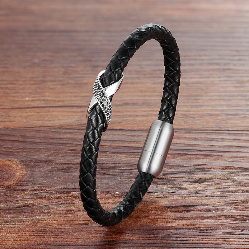 Women's & Men's Punk Couple Stainless Steel Leather String Bracelets