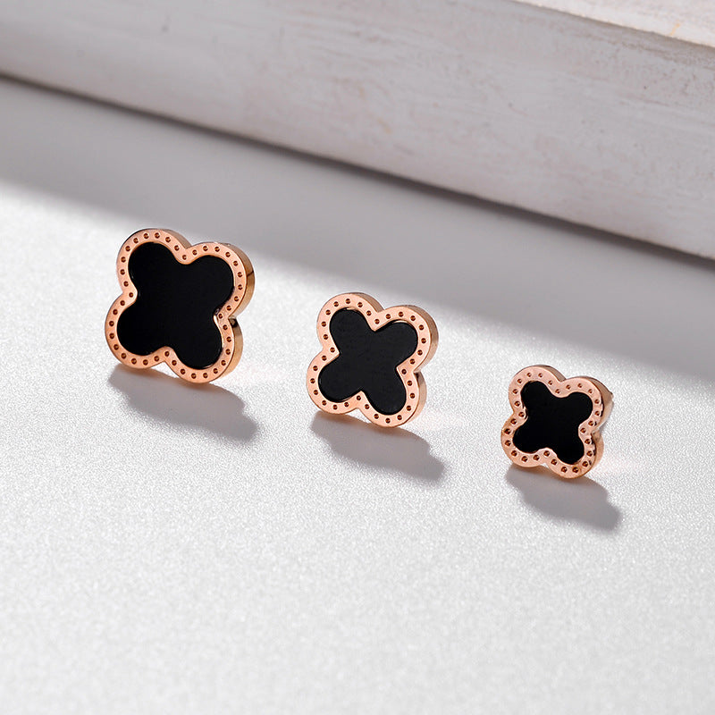 Steel Ear Clover Simple Graceful Small Cute Fashion Korean Earrings