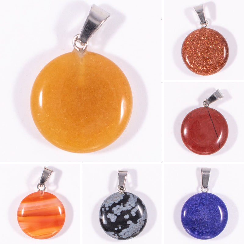 Slouchy Natural Stone Round Fashion Wafer Pendants