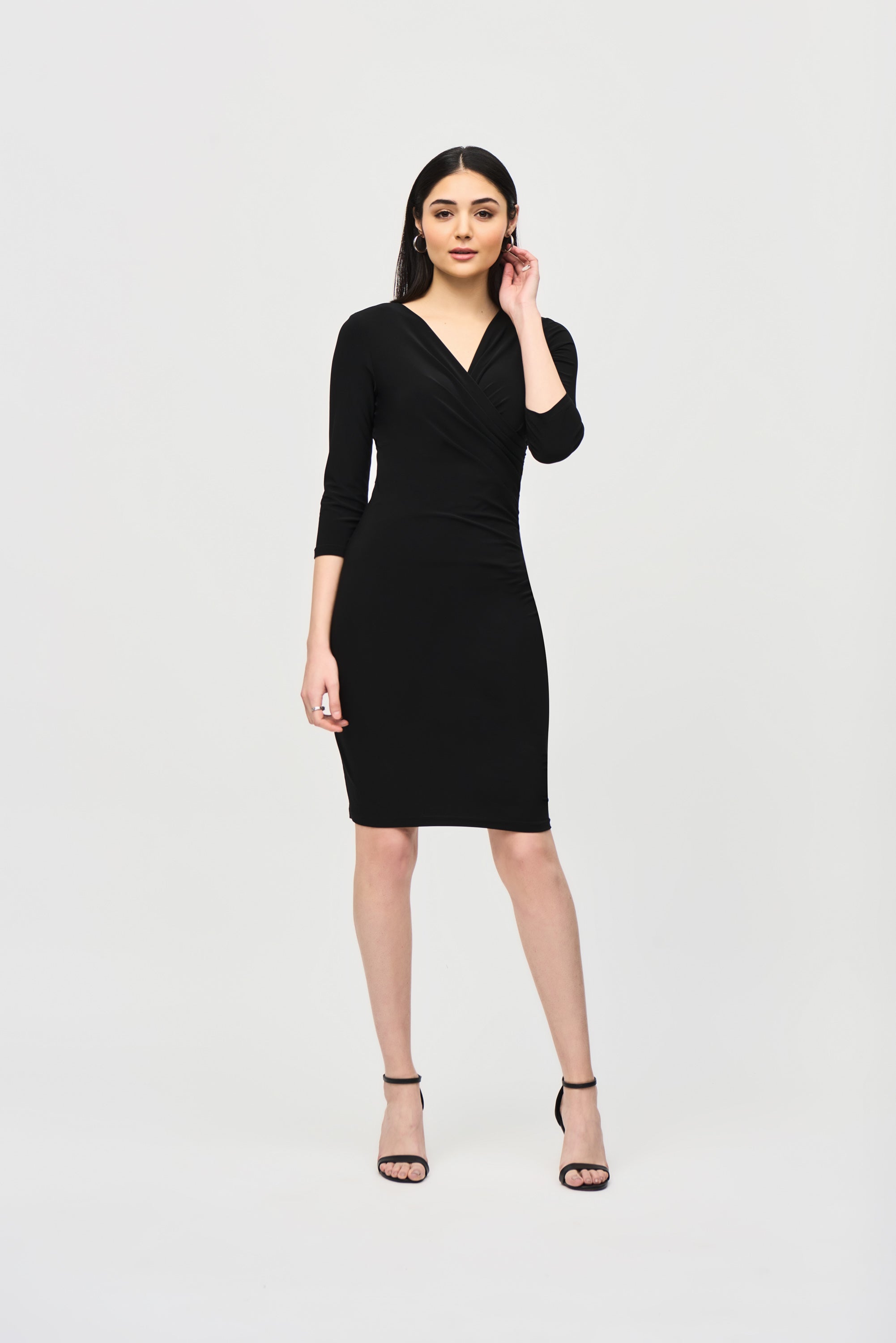 Joseph Ribkoff Black Three-Quarter Sleeve Wrap Dress Style 233305