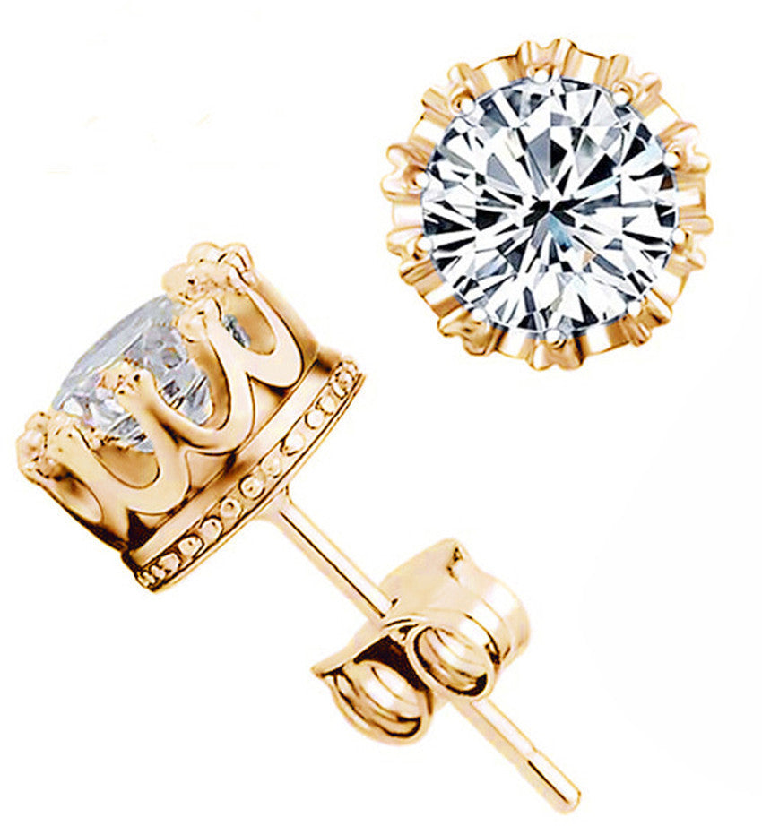 Crown Korean Trinkets Sier Crystal Zircon Earrings